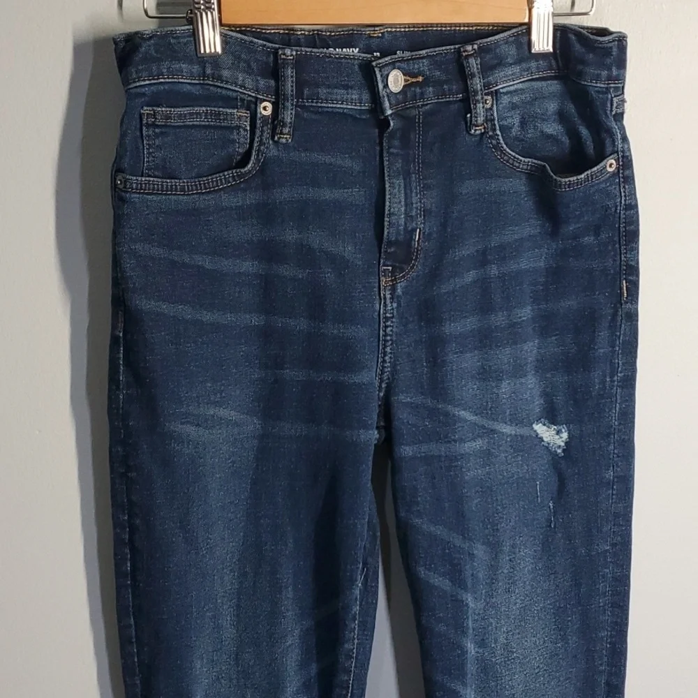 Old Navy jeans boys size 18 blue slim 360‎ stretch adjustable waist destroyed